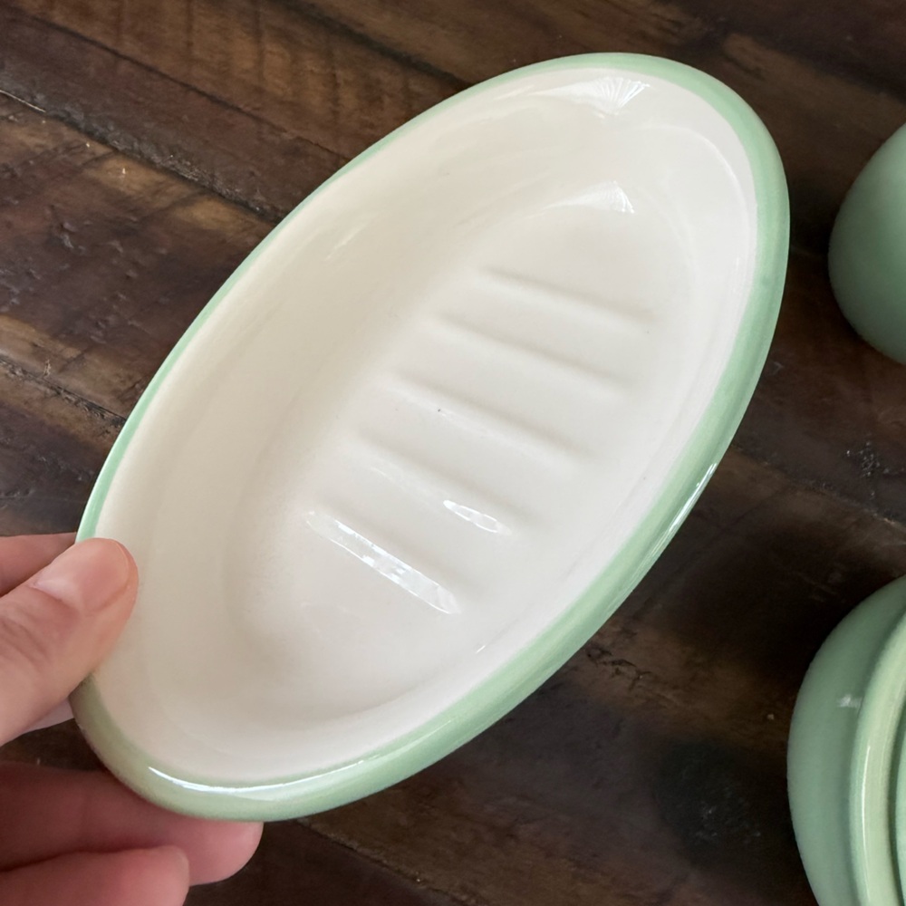 Pottery Barn Set of Bathroom Vanity Accessories Containers Celadon Jadeite Mint - Picture 6 of 9